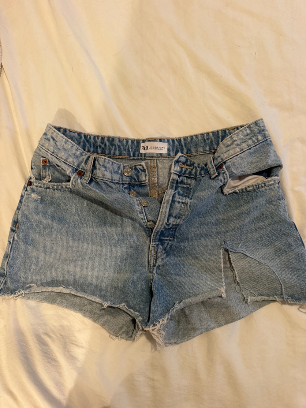 ZARA Light Blue Distressed High-Rise Denim Shorts